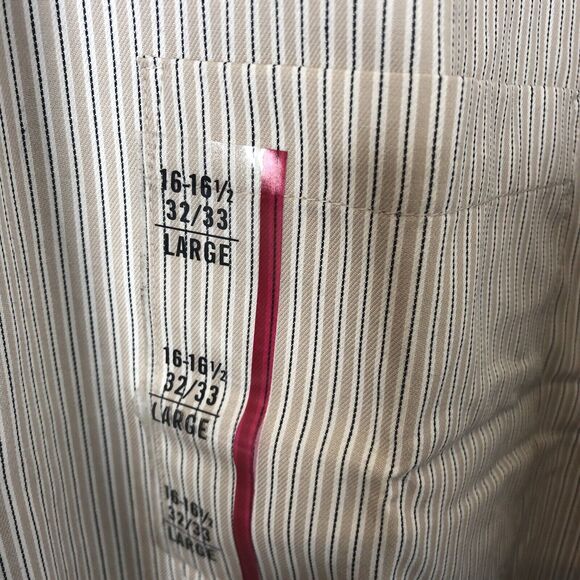 Chaps NWT Men's Tan/White Striped Twill Button Down Long Sleeve Shirt 16-16.5 L - Picture 5 of 10